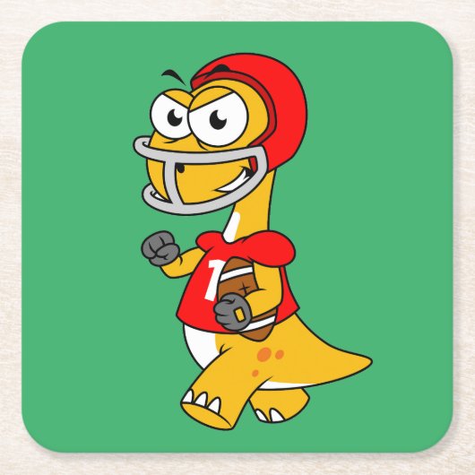 ブロントサウルスの遊イラストレーション。 スクエアペーパーコースター (正面)