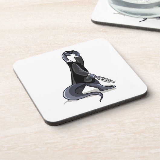 ブロントサウルスは映画のキャラクターとして服を着た。 コースター (左側)