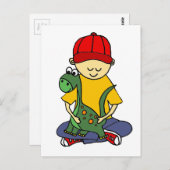 ブロントサウルスを抱きしめている可愛い小さな男の子 ポストカード (正面/裏面)