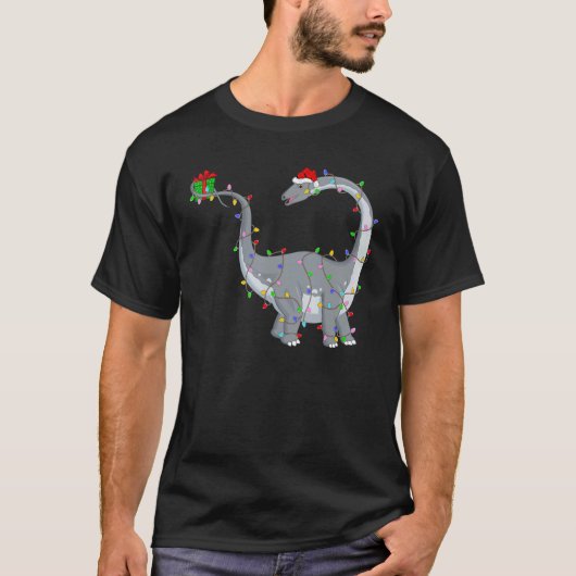 ブロントサウルス恐竜クリスマスライト恐竜キリスト Tシャツ (正面)