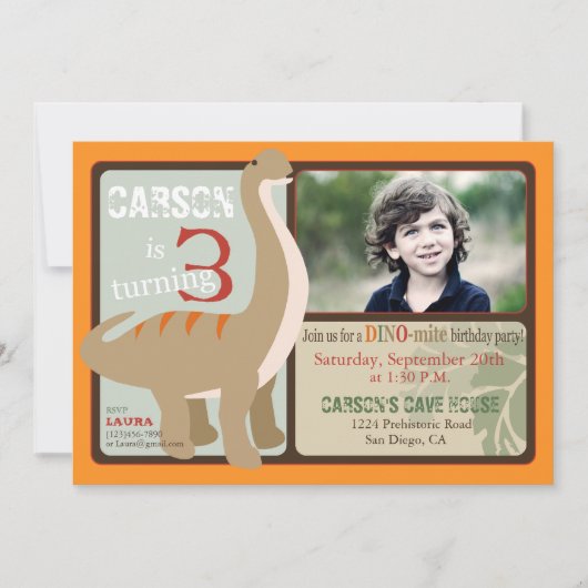 ブロントサウルス恐竜第3誕生日 招待状 (正面)