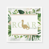 ブロントサウルス赤ちゃんシャワーカクテルグリーンと金ゴールド スタンダードカクテルナプキン (正面)