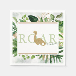 ブロントサウルス赤ちゃんシャワーカクテルグリーンと金ゴールド スタンダードカクテルナプキン