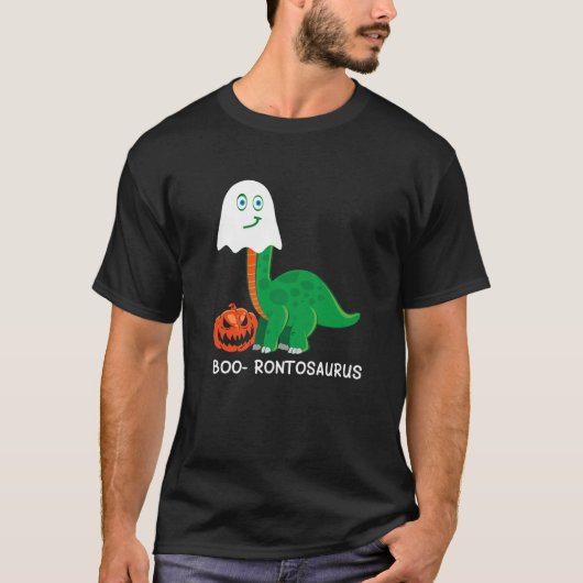 ブロントサウルス面白いハロウィーン幽霊恐竜の値リスト Tシャツ (正面)