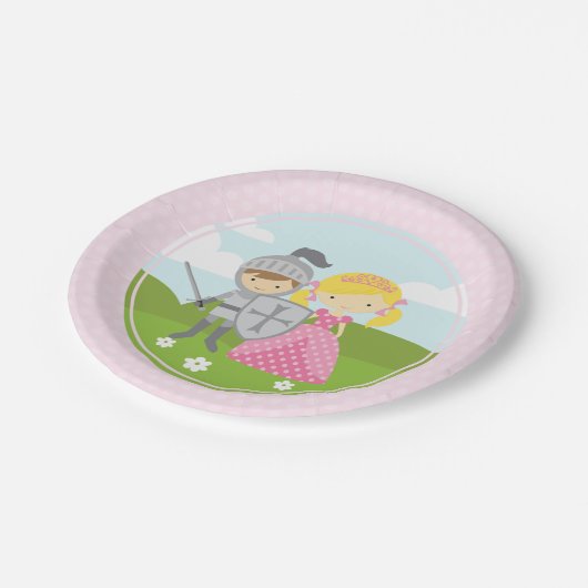 ブロンドおよび騎士パーティーのプリンセスプレート ペーパープレート (アングル)