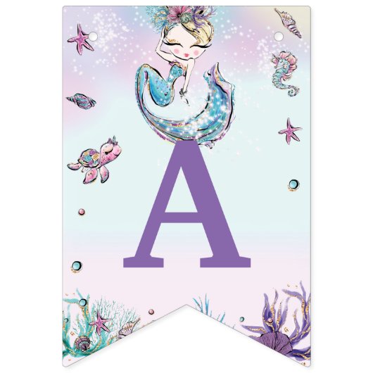 ブロンドお洒落マーメイド誕生日アンダーザシーズ バンティングフラッグ (第3の旗)