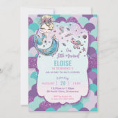 ブロンドお洒落マーメイド誕生日パーティーパープル 招待状 (正面)