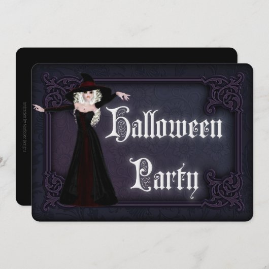 ブロンドかわいらしウィッチアダルトハローウィンパーティ招待状 招待状 (正面/裏面)