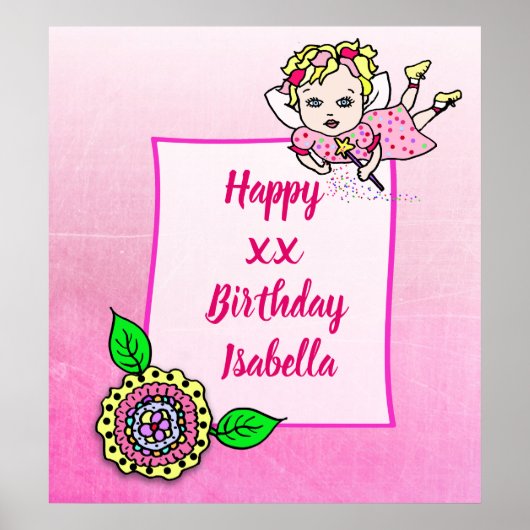 ブロンドかわいらしフェアリーガールハッピーバースデー ポスター (正面)