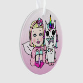 ブロンドかわいらしフェアリー&レインボーユニコーン&バタフライ オーナメント (正面)