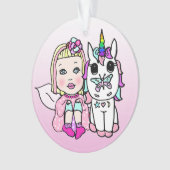 ブロンドかわいらしフェアリー&レインボーユニコーン&バタフライ オーナメント (正面)