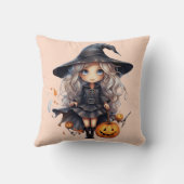 ブロンドかわいらしヘアオレンジのハロウィーンを持つ魔女 クッション (裏面)
