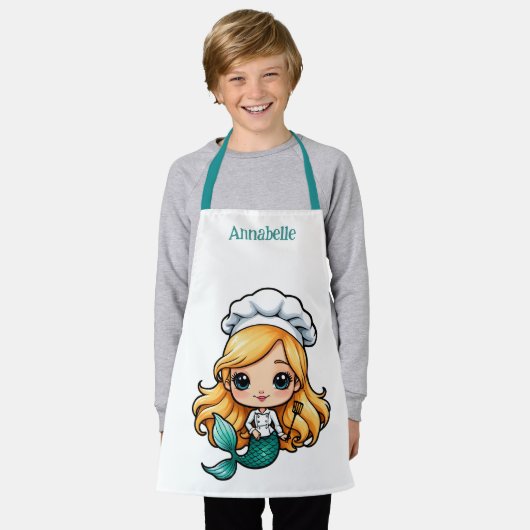 ブロンドかわいらしマーメイドシェフがパーソナライズ エプロン (着用した状態)