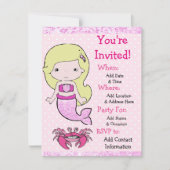 ブロンドかわいらしマーメイドバースデーパーティ招待状 招待状 (正面)