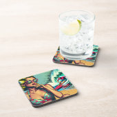 ブロンドかわいらしレトロ女性とサーファーガイ コースター (右側)