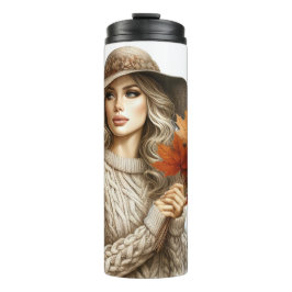 ブロンドかわいらし紅葉付き女性 タンブラー