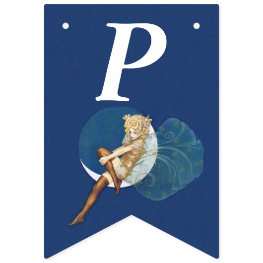 ブロンドかわいらし誕生日フェアリーオンムーンシルクストッキング バンティングフラッグ (第3の旗)