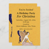 ブロンドかわいらし誕生日フェアリー蝶ウィングイエロー 招待状 (正面/裏面)