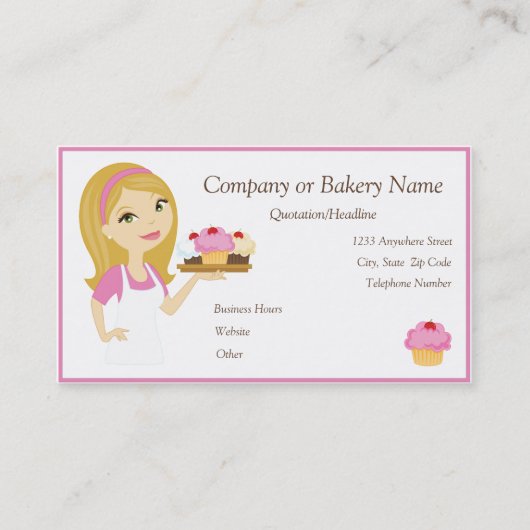 ブロンドかピンクのカップケーキのパン屋かベーカリー2の名刺 名刺 (正面)