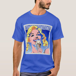 ブロンドがアイスクリームを食べるカラフルな60年代ポップアートスタイル Tシャツ