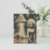 ブロンドとUFO砂漠サイエンスフィクションファンタジー ポストカード (スタンド正面)