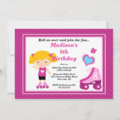 ブロンドのスケート選手の女の子のスケートで滑るの誕生会 招待状 (正面)