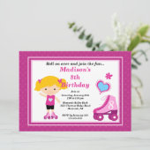 ブロンドのスケート選手の女の子のスケートで滑るの誕生会 招待状 (スタンド正面)