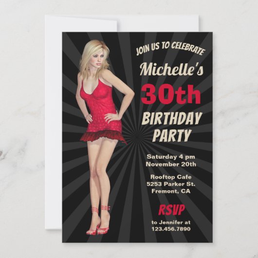ブロンドのセクシーな女性の誕生日パーティー招待状 招待状 (正面)