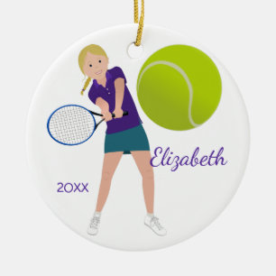 ブロンドのテニス選手の記念品のオーナメント セラミックオーナメント