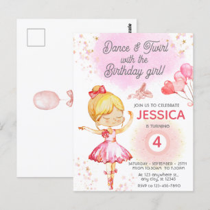 ブロンドのバレリーナの女の子の誕生日バレエ ポストカード