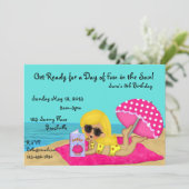 ブロンドのビーチのパーティーのカスタムの招待状 招待状 (スタンド正面)