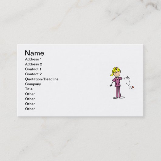 ブロンドのメスの棒の姿のナース 名刺 (正面)