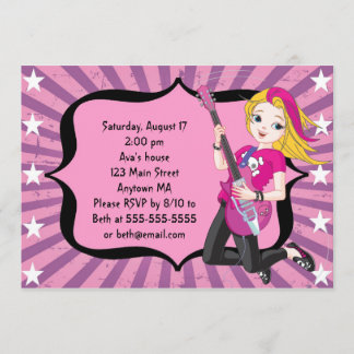 ブロンドのロックスターの女の子の誕生日の招待状 招待状