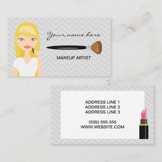 ブロンドのロングヘアメイクアップアーティストの女性 名刺 (正面/裏面)