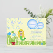 ブロンドの人魚のかわいい女の子の誕生日のパーティの招待状 招待状 (スタンド正面)