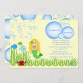 ブロンドの人魚のかわいい女の子の誕生日のパーティの招待状 招待状 (正面/裏面)