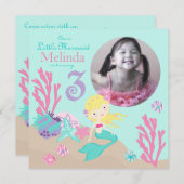 ブロンドの人魚の第3誕生日 招待状 (正面/裏面)