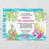 ブロンドの人魚の誕生日の招待状 招待状 (正面/裏面)