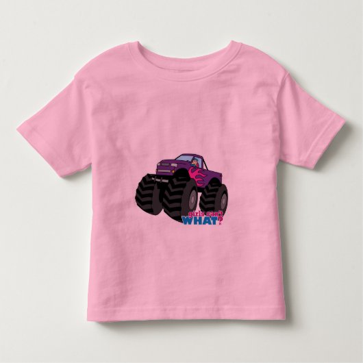 ブロンドの女の子が紫のモンスタートラックを運転 トドラーTシャツ (正面)