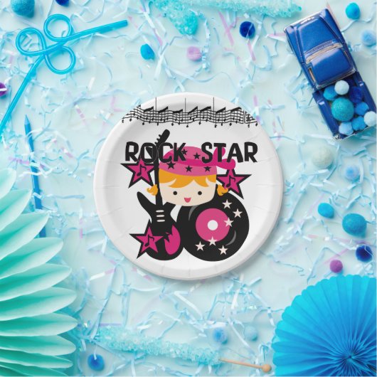 ブロンドの女の子のロックスターの誕生日の紙皿 ペーパープレート (パーティー)