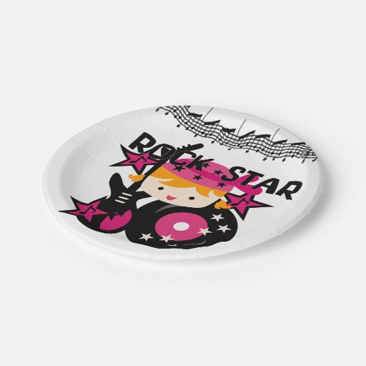 ブロンドの女の子のロックスターの誕生日の紙皿 ペーパープレート (アングル)