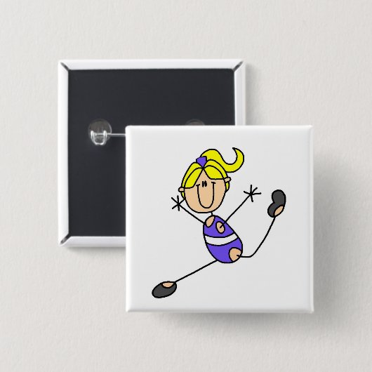 ブロンドの女の子の体操のTシャツおよびギフト 缶バッジ (正面&裏面)