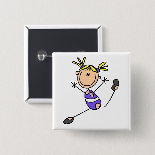 ブロンドの女の子の体育専門家のTシャツおよびギフト 缶バッジ (正面&裏面)