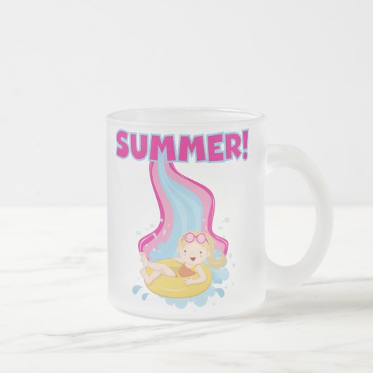 ブロンドの女の子の夏 フロストグラスマグカップ (右)