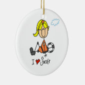 ブロンドの女の子の棒の姿I愛サッカーのギフト セラミックオーナメント (右)