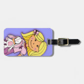 ブロンドの女の子パープルバニーの子供はラゲッジタグ名 ラゲッジタグ (正面横)