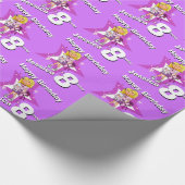 ブロンドの女の子パープルパーソナライズされた8th誕生日ラップ ラッピングペーパー (角)