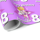 ブロンドの女の子パープルパーソナライズされた8th誕生日ラップ ラッピングペーパー (ロールコーナー)