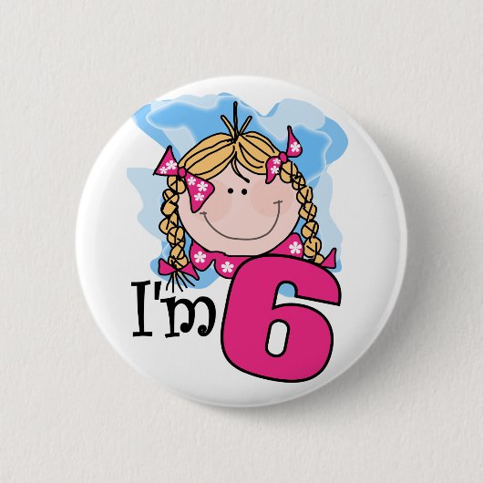 ブロンドの女の子私は6才です 缶バッジ (正面)
