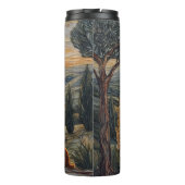 ブロンドの女の子、歩くの山の夕日と犬 タンブラー (裏面)